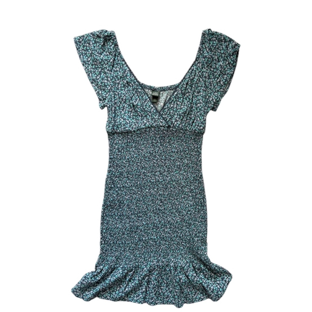 Wild Fable Blue and Green Floral Fitted Mini Dress